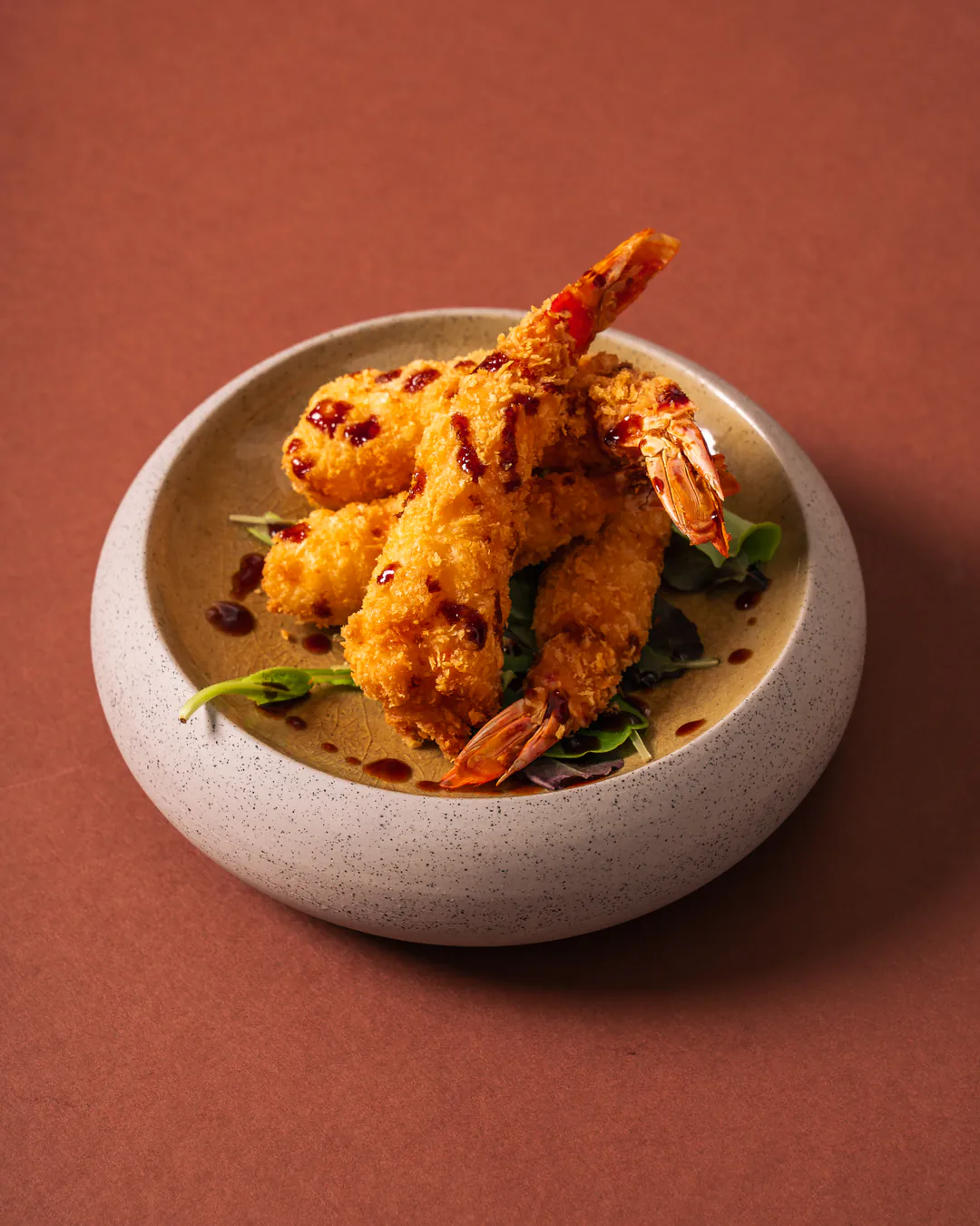 Tempura di mazzancolle di Mazara con salsa teriyaki